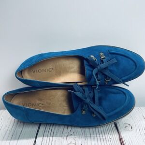 Vionic Oxford Loafers Women's 11 Teagan Blue Suede Lace Up Lug Sole